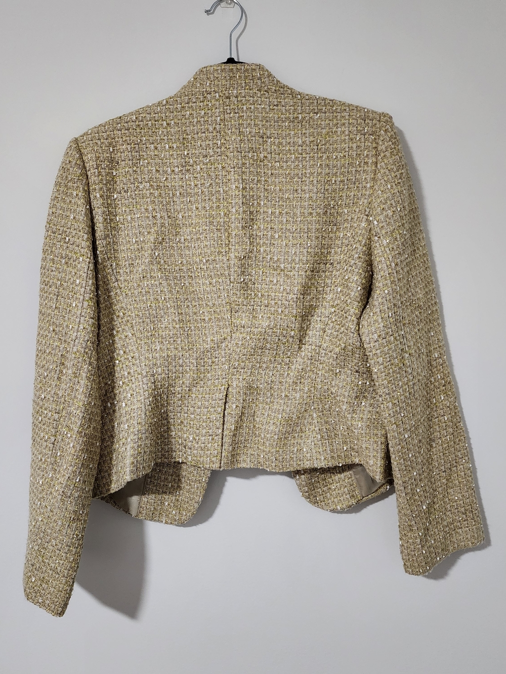 Calvin Klein Women's 14 Cream Yellow Tweed Open-Front Jacket - Picture 5 of 7